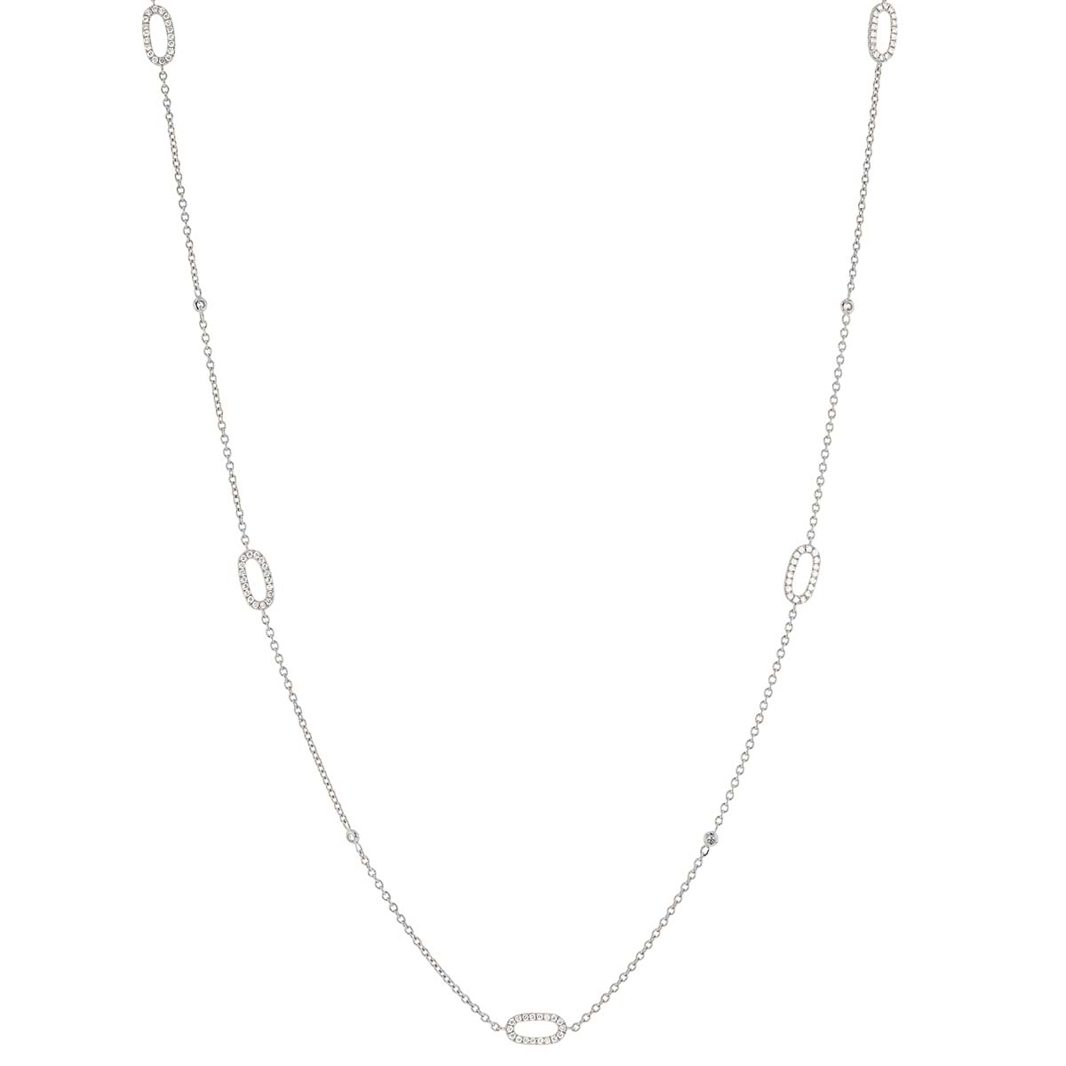 Diamond Link & Bezel Set Station Necklace in White Gold, 32