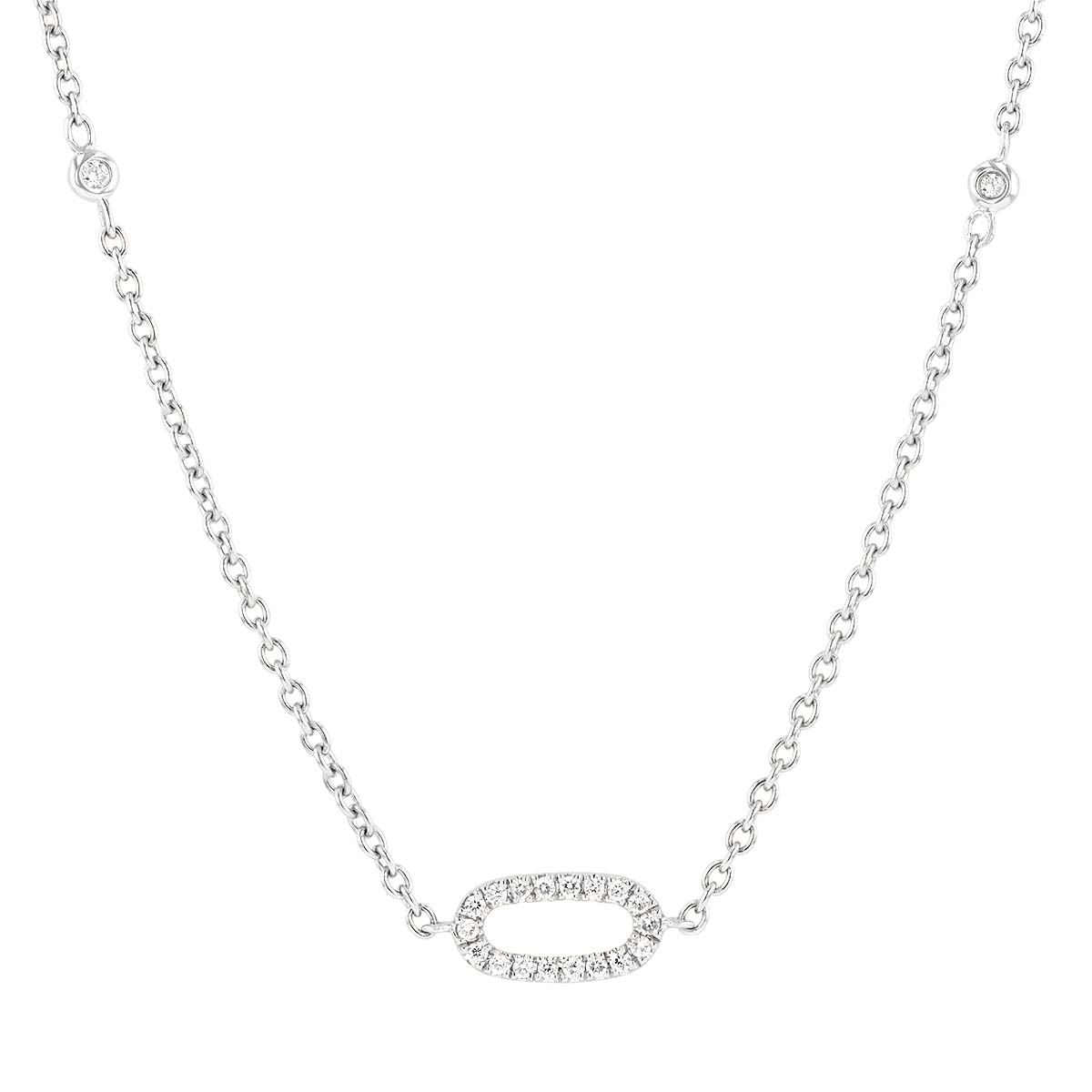 Diamond Link & Bezel Set Station Necklace in White Gold, 32