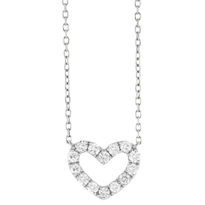 Diamond Open Heart Pendant in White Gold, 18"
