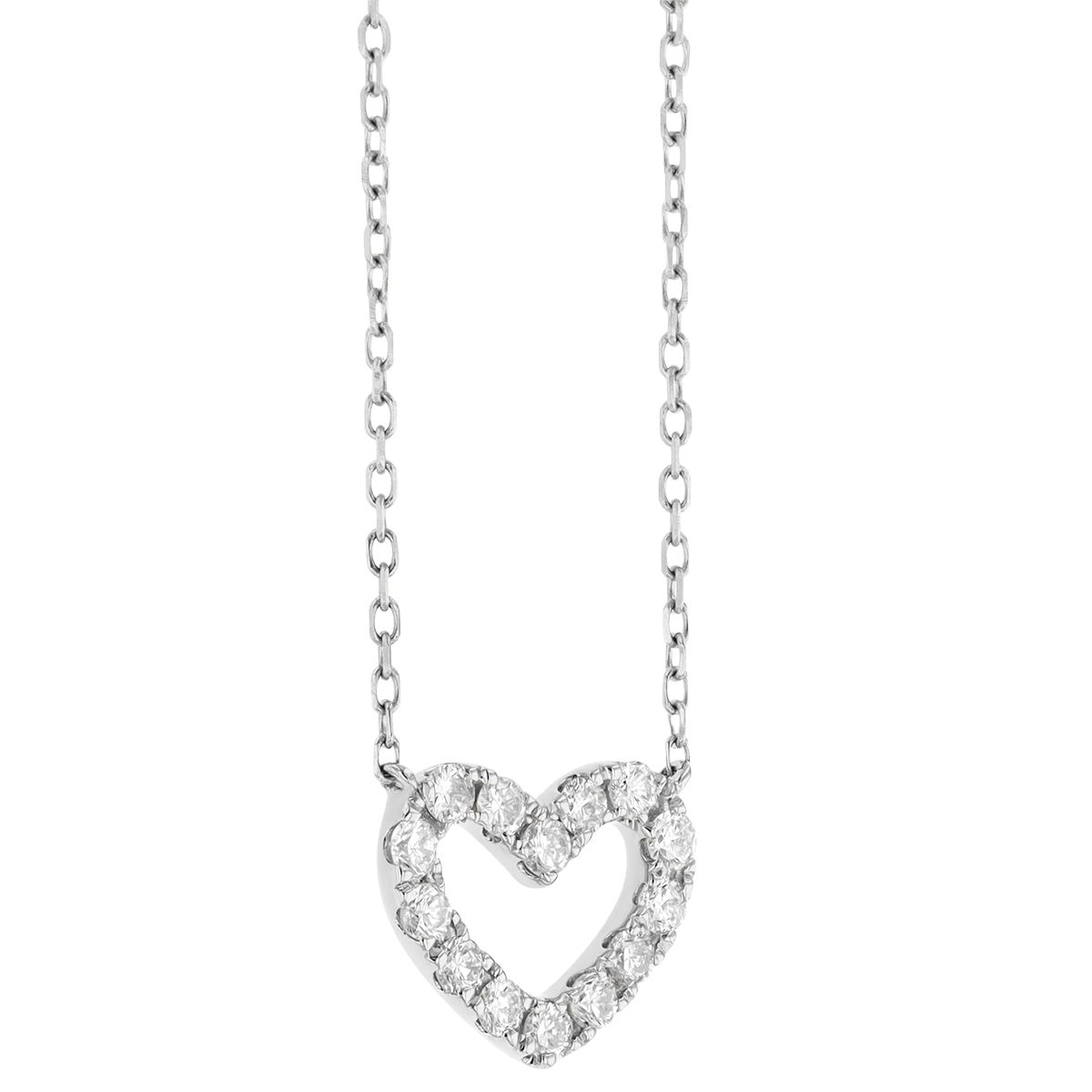 Diamond Open Heart Pendant in White Gold, 18