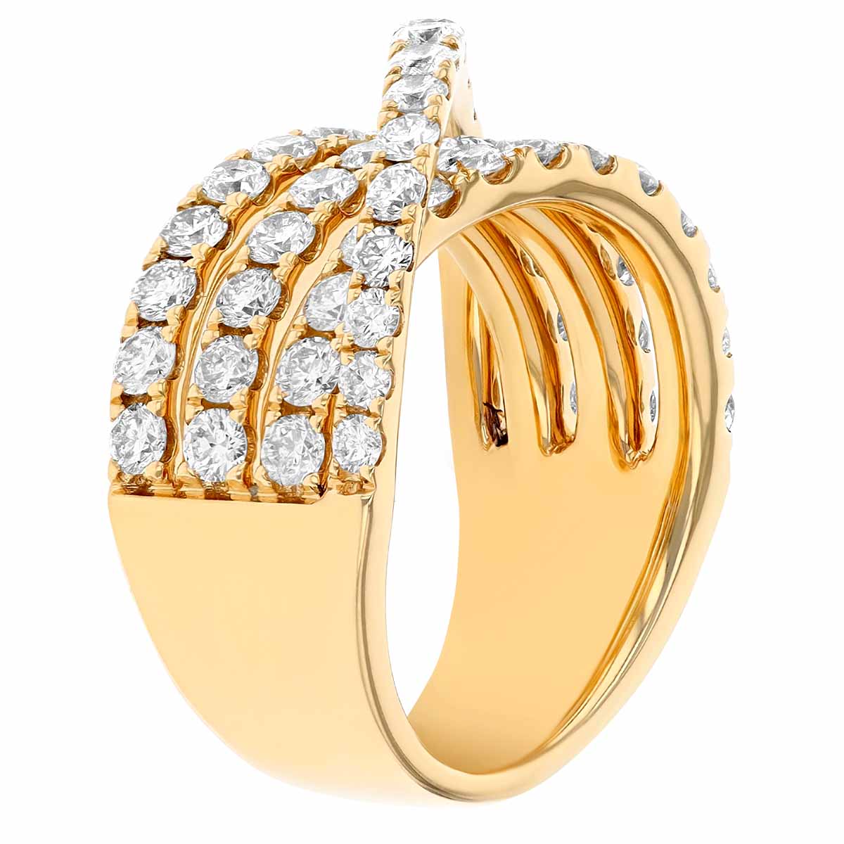 Diamond 4 Row Crossover Ring in Yellow Gold