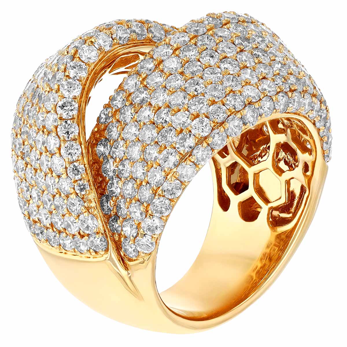 Diamond Pavé Double Crossover Ring in Yellow Gold