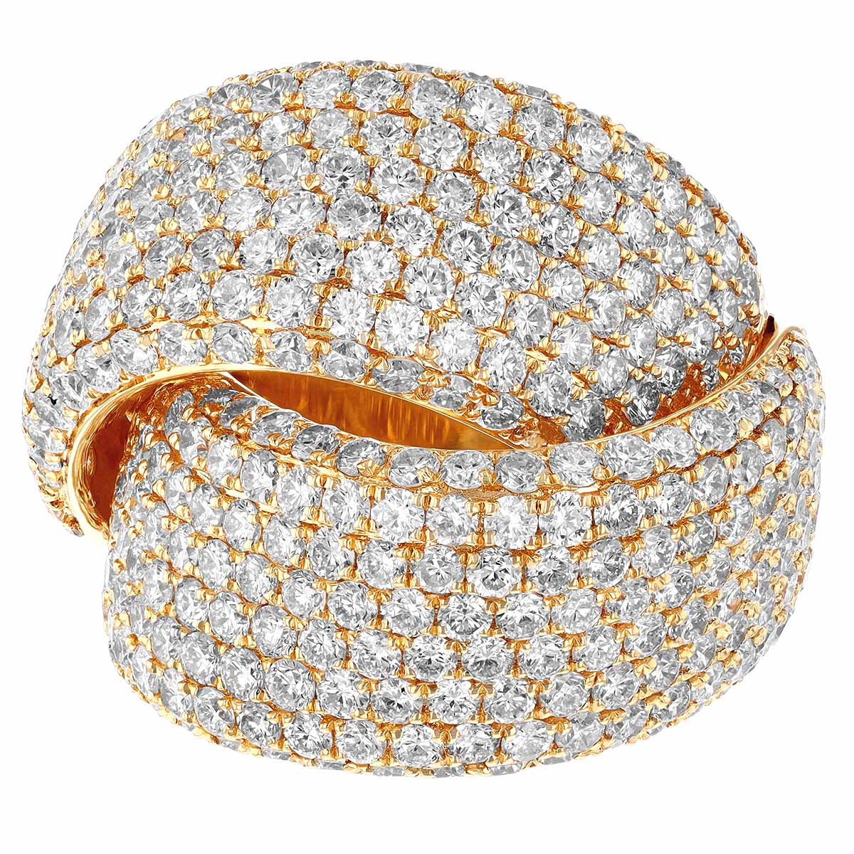 Diamond Pavé Double Crossover Ring in Yellow Gold