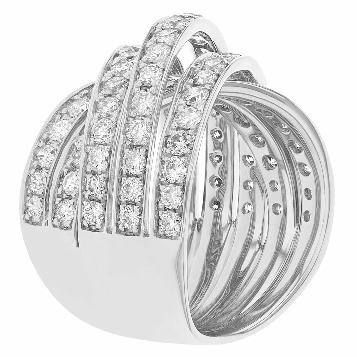 Diamond 5 Row Crossover Ring in White Gold