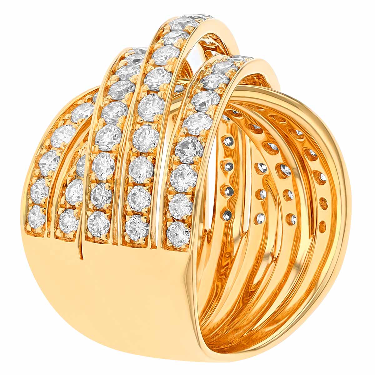 Diamond 5 Row Crossover Ring in Yellow Gold