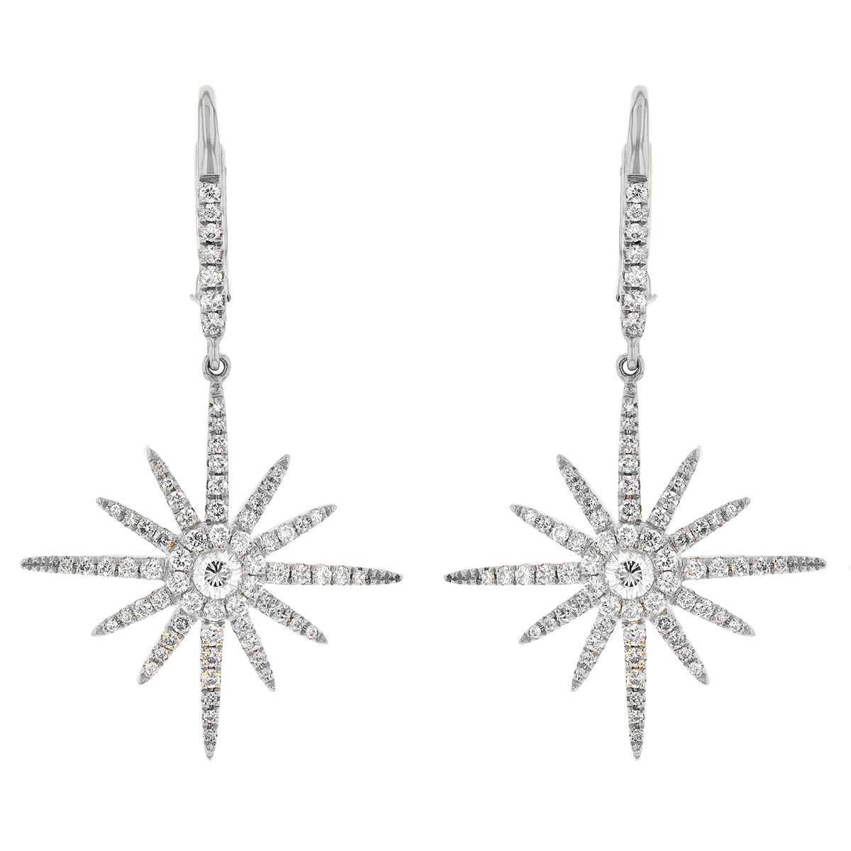 Diamond Pavé Starburst Dangle Earrings in White Gold