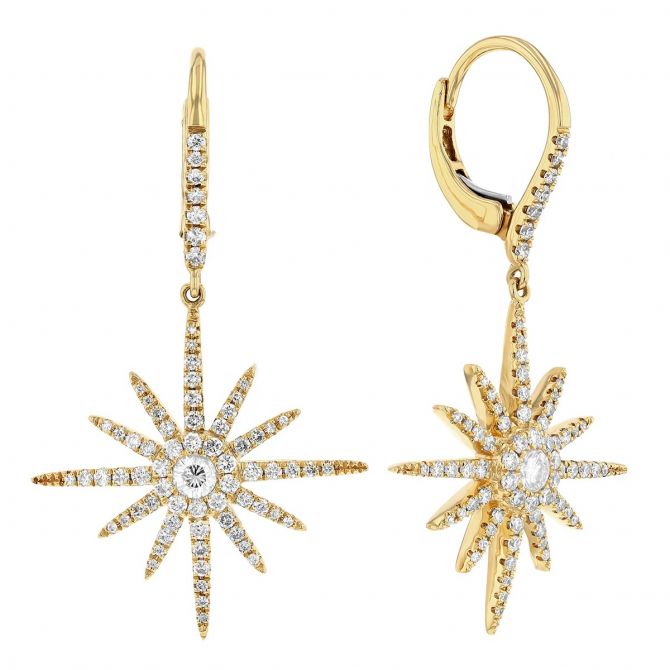 Diamond Pavé Starburst Dangle Earrings in Yellow Gold