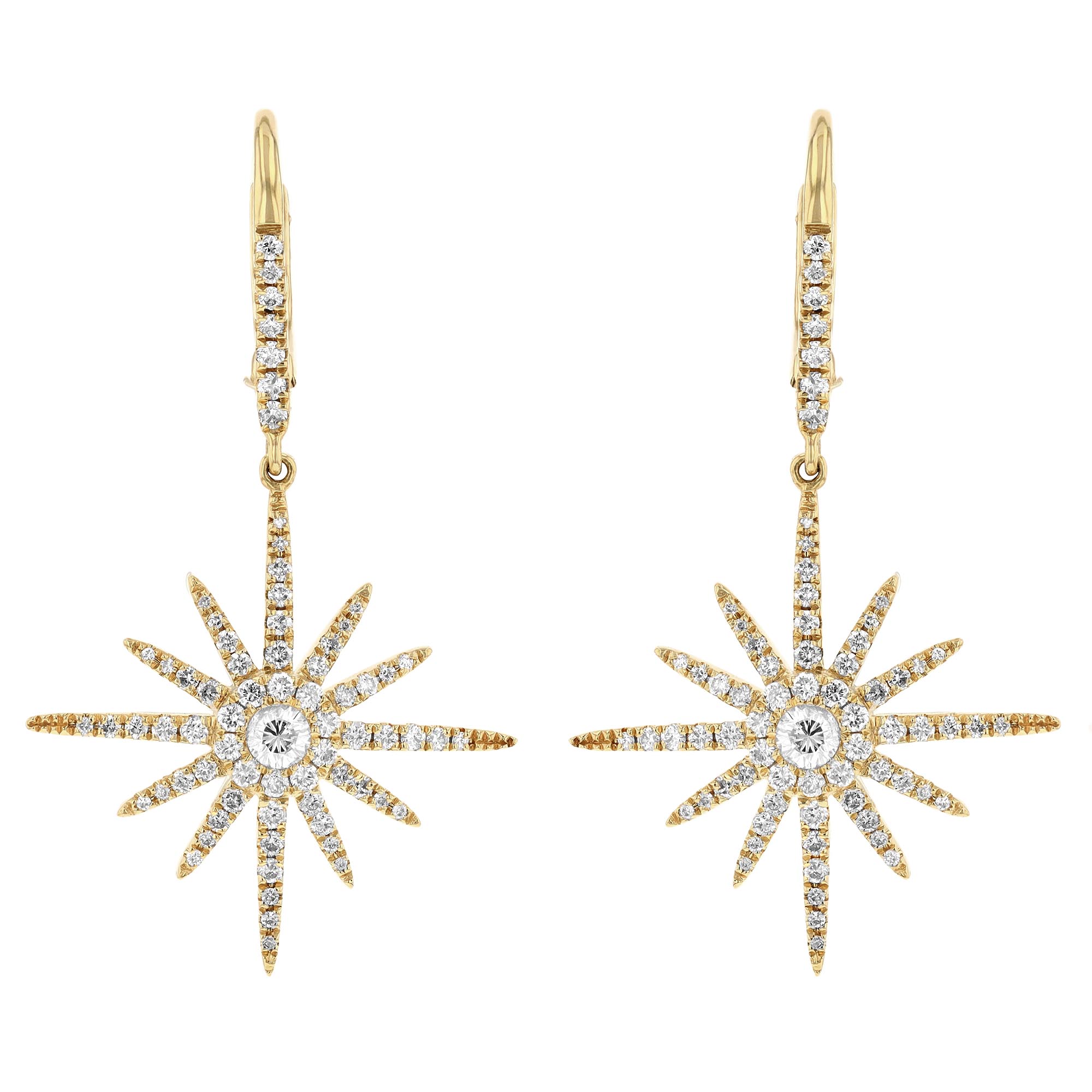 Diamond Pavé Starburst Dangle Earrings in Yellow Gold