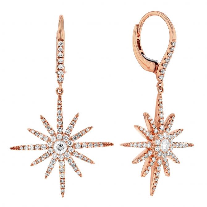 Diamond Pavé Starburst Dangle Earrings in Rose Gold
