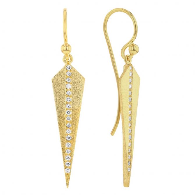 Marika Diamond Column Shield Dangle Earrings in Yellow Gold