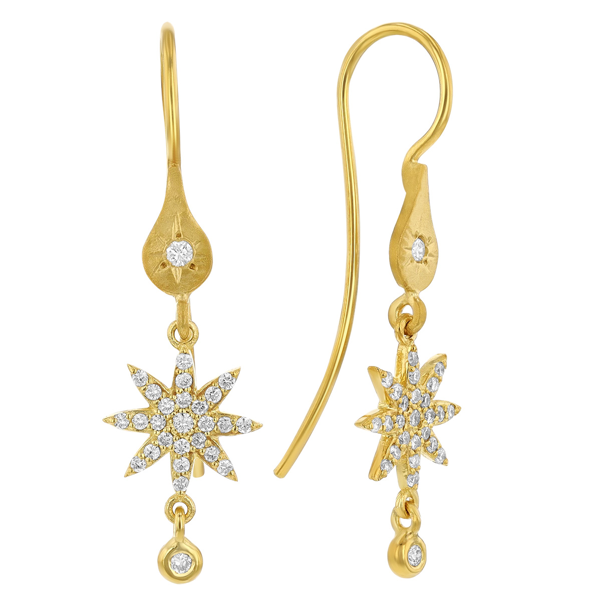 Marika Diamond Pavé Starburst Dangle Earrings in Yellow Gold