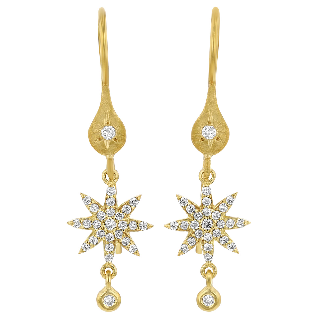 Marika Diamond Pavé Starburst Dangle Earrings in Yellow Gold