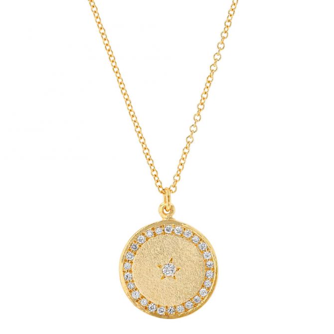 Marika Diamond Outline & Starburst Center Medallion Pendant in Yellow Gold, 18"