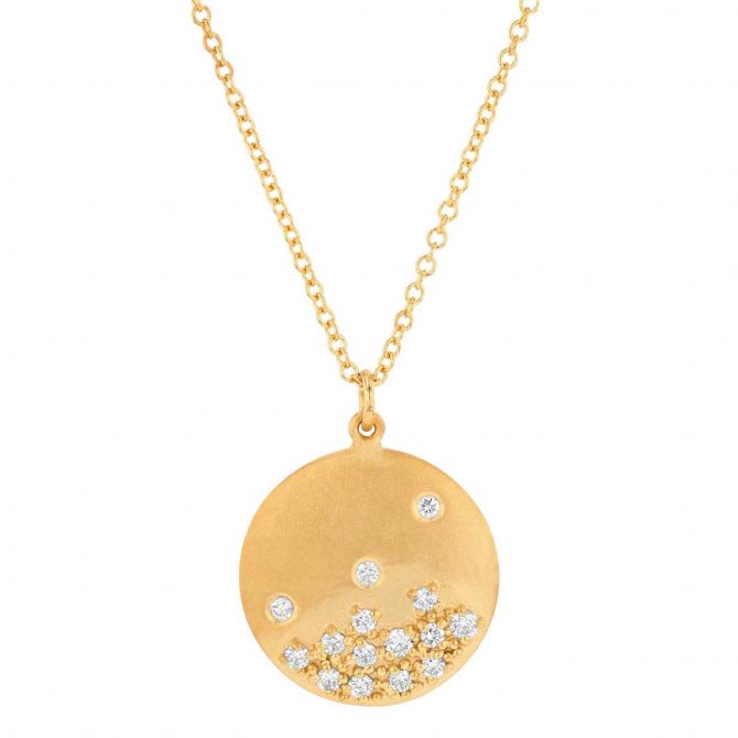 Marika Scattered Diamond Disc Pendant in Yellow Gold, 18"