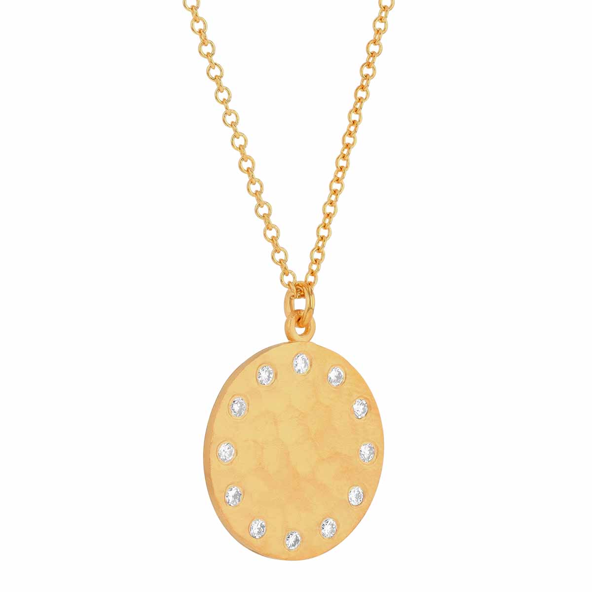 Marika Diamond Flush Set Outline Disc Pendant in Hammered Yellow Gold, 18