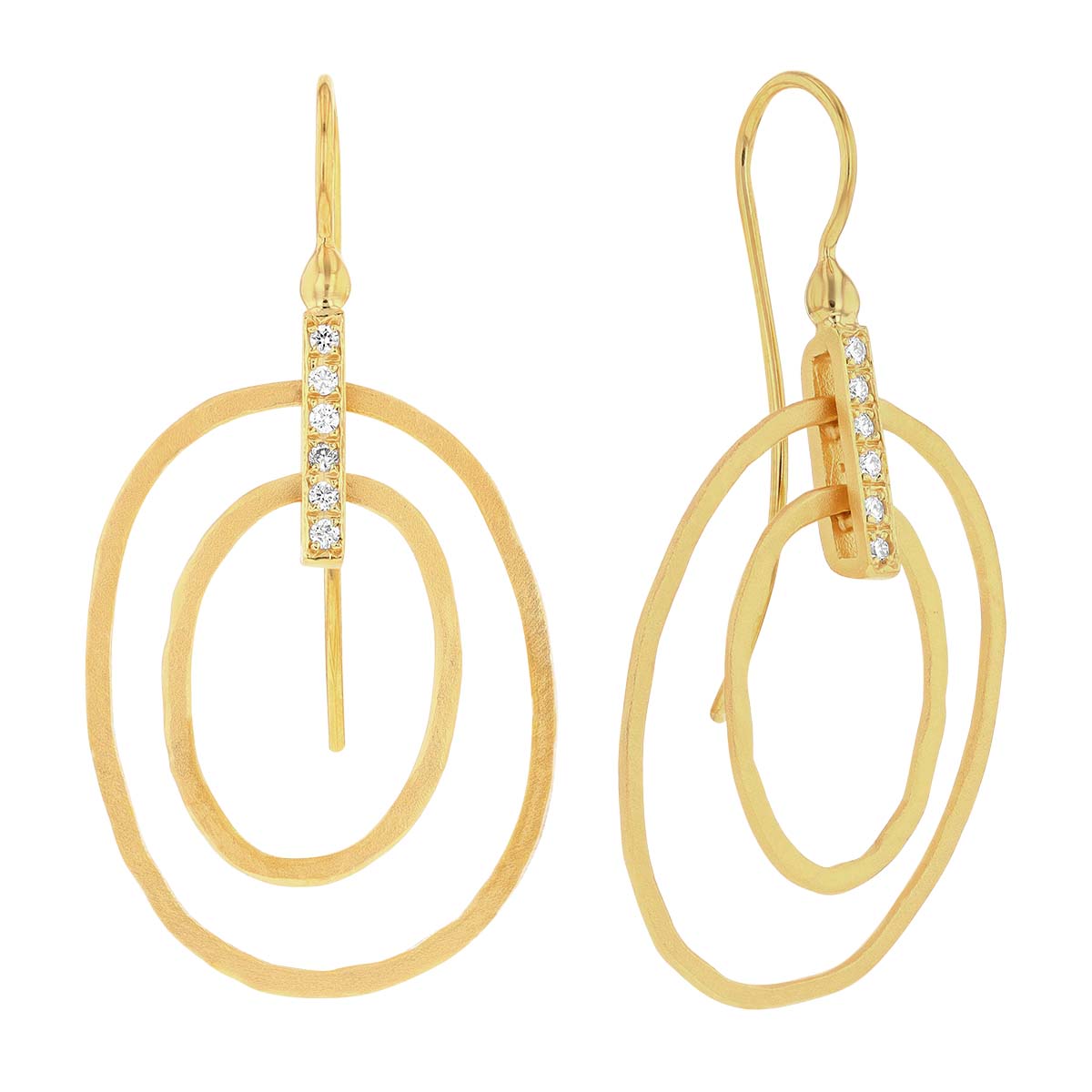 Marika Yellow Gold Double Circle Dangle Earrings with Diamond Accent