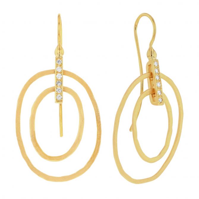 Marika Yellow Gold Double Circle Dangle Earrings with Diamond Accent