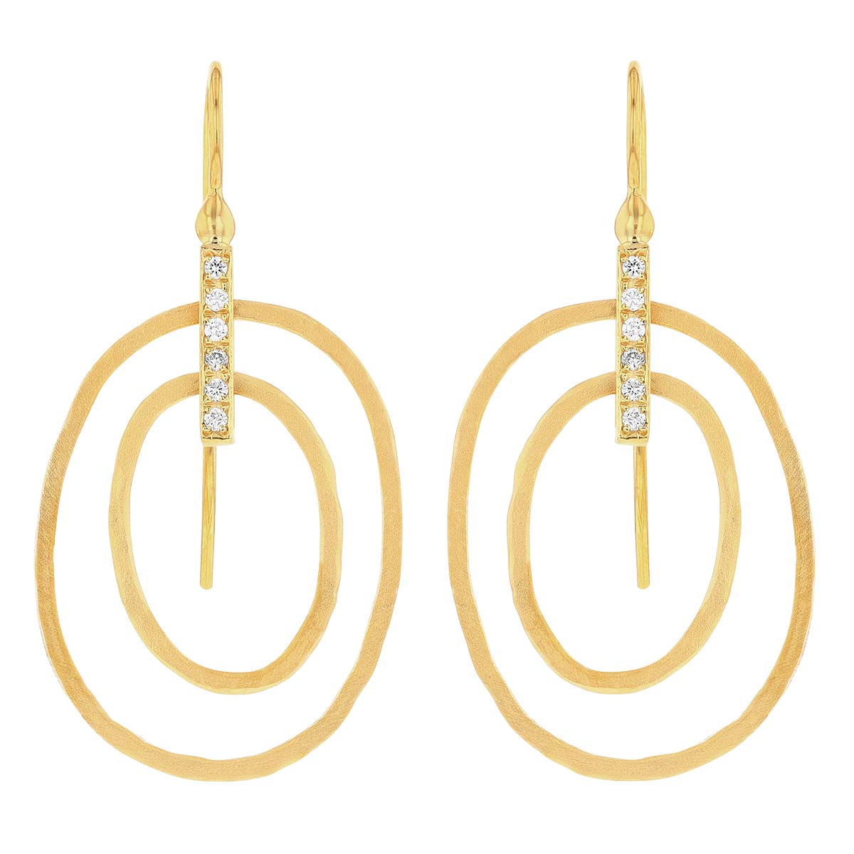 Marika Yellow Gold Double Circle Dangle Earrings with Diamond Accent