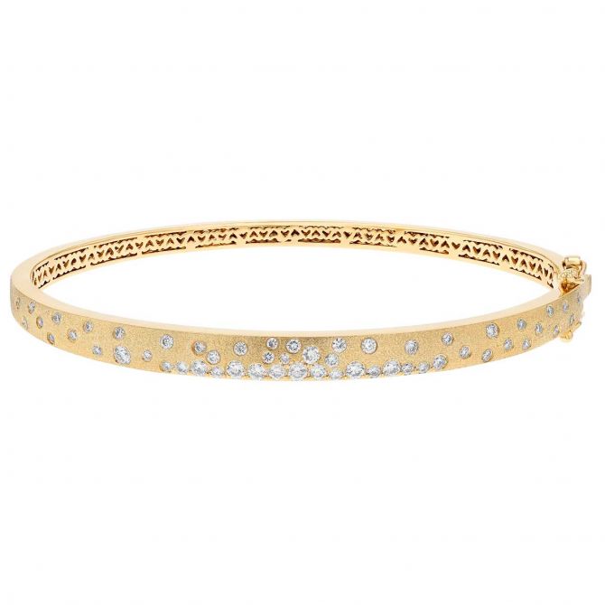 Diamond Flush Set Scatter Hinged Bangle Bracelet in Yellow Gold