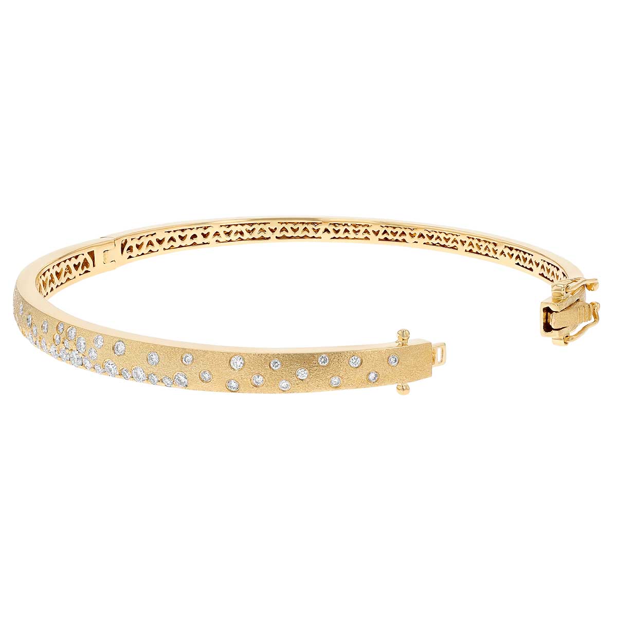 Diamond Flush Set Scatter Hinged Bangle Bracelet in Yellow Gold