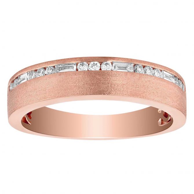 Mixed Shape Diamond Channel Set Squared Edge Ring in Rose Gold