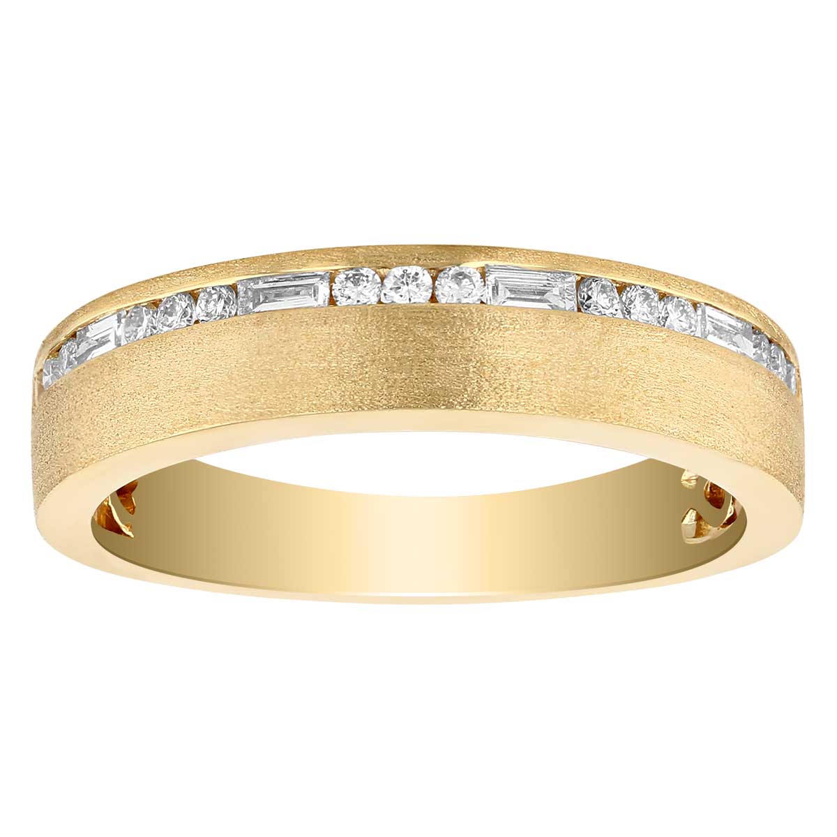 Mixed Shape Diamond Channel Set Squared Edge Ring in Yellow Gold