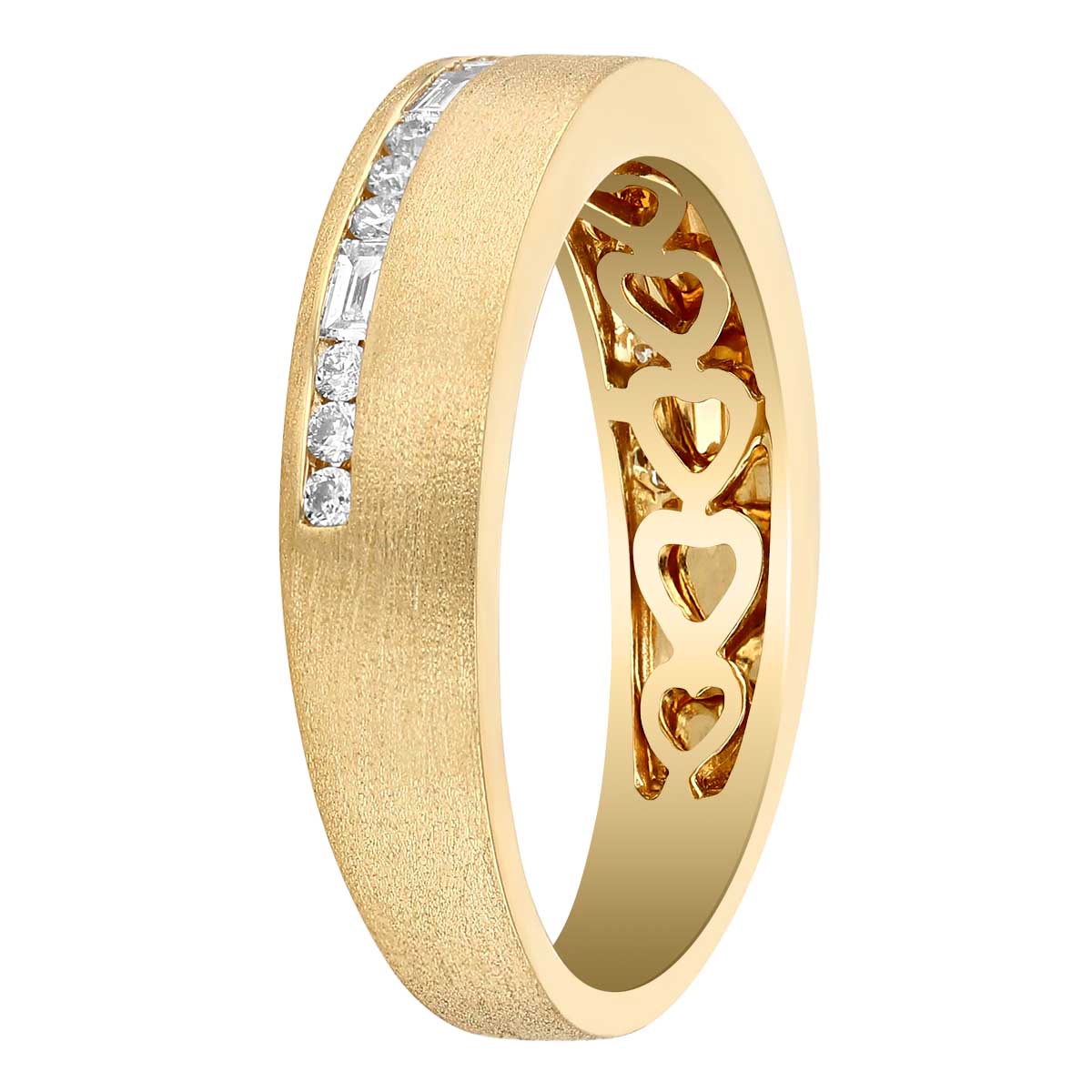 Mixed Shape Diamond Channel Set Squared Edge Ring in Yellow Gold