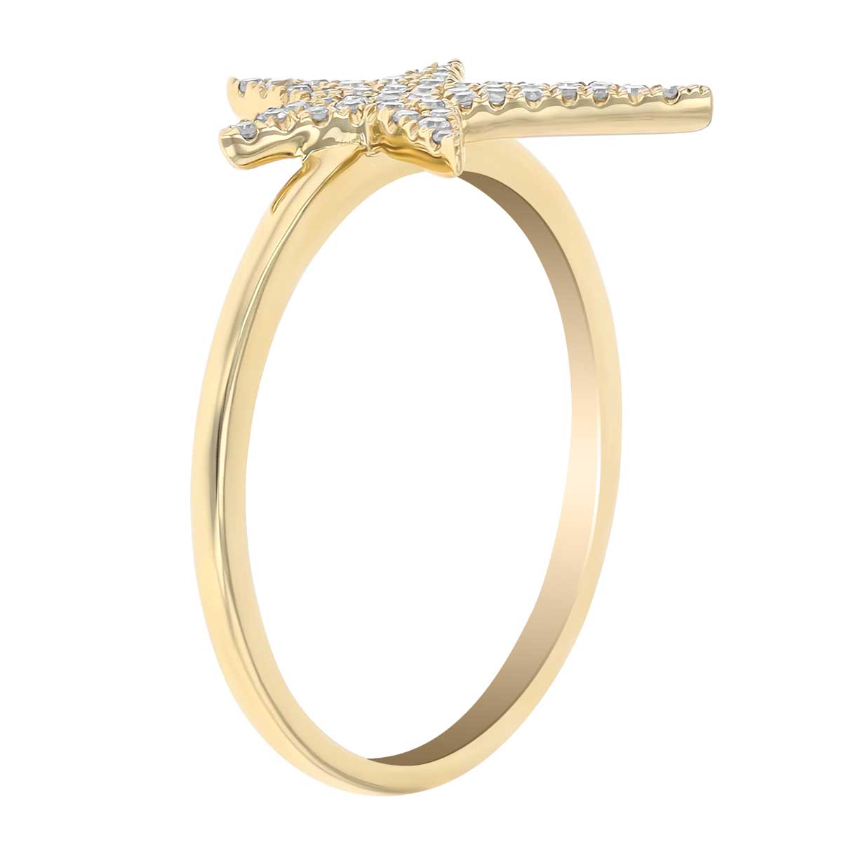 Diamond Pavé Asymmetrical Star Ring in Yellow Gold