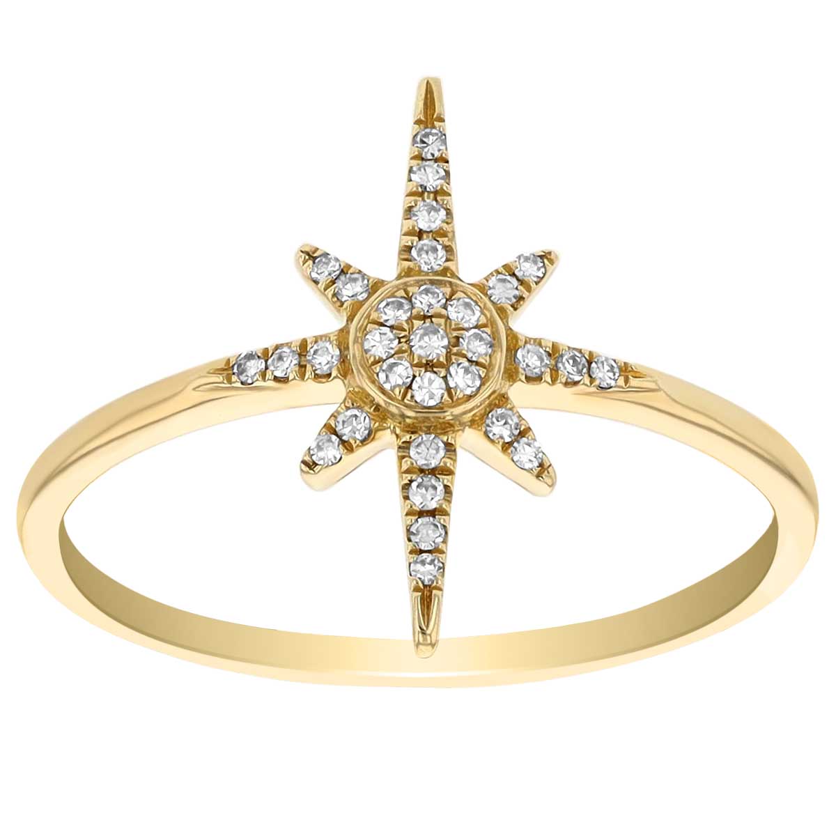 Diamond Pavé Compass Starburst Ring in Yellow Gold