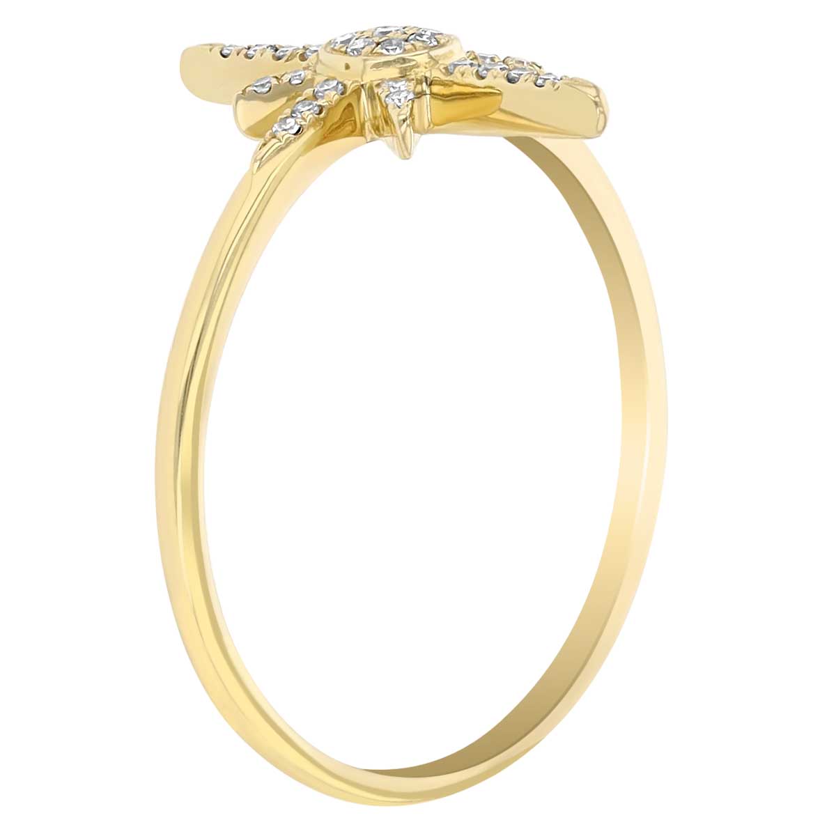Diamond Pavé Compass Starburst Ring in Yellow Gold