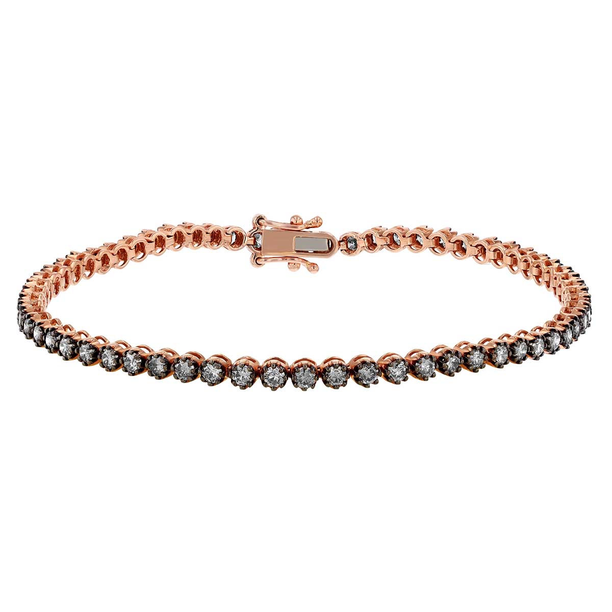 Brown Round Diamond Prong Set Tennis Bracelet in Rose Gold, 7