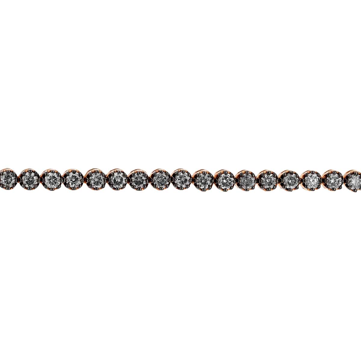 Brown Round Diamond Prong Set Tennis Bracelet in Rose Gold, 7