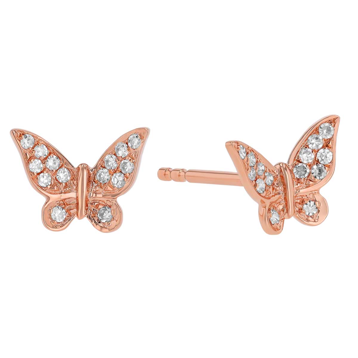 Diamond Pavé Butterfly Stud Earrings in Rose Gold
