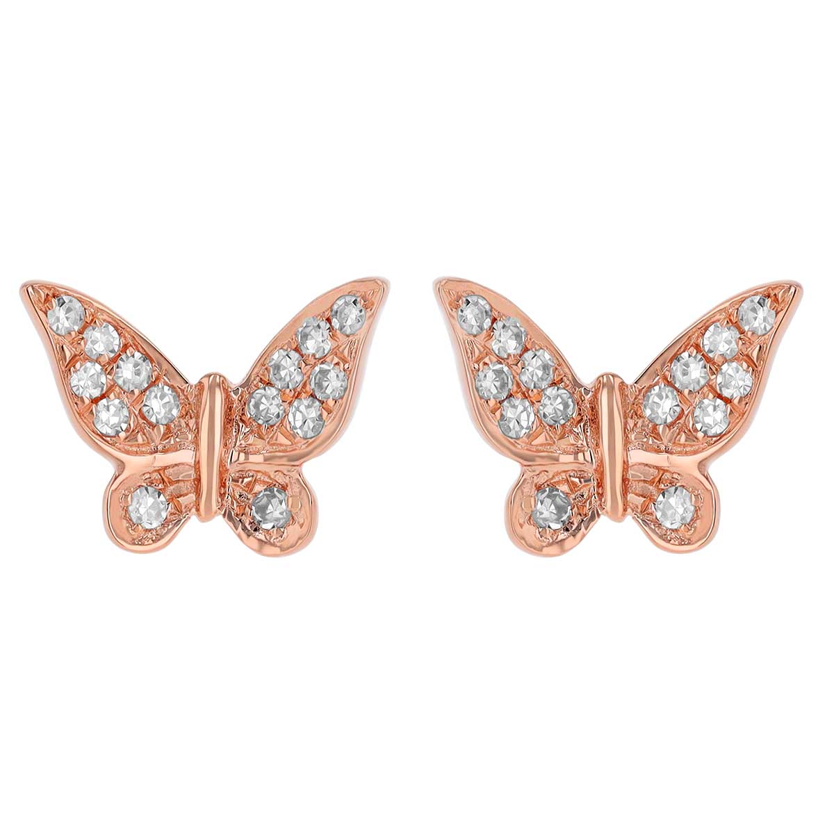 Diamond Pavé Butterfly Stud Earrings in Rose Gold