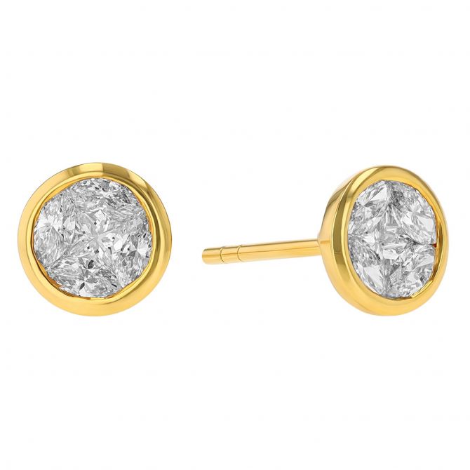 Bezel set diamond stud clearance earrings yellow gold