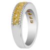 Cushion Yellow Diamond & Round White Diamond 3 Row Ring in White & Yellow Gold