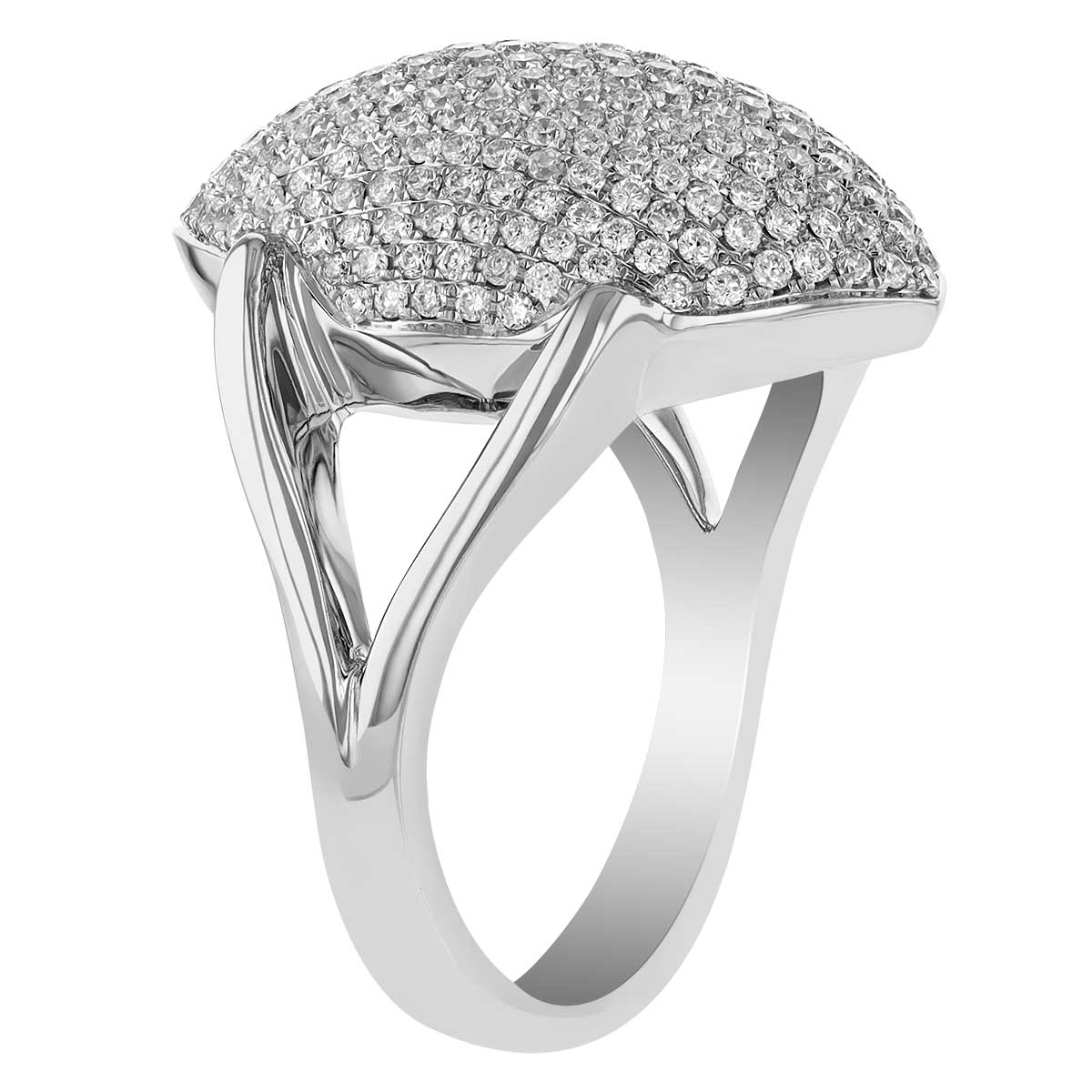 Diamond Pave Marquise Shaped Dome Split Shank Ring in White Gold