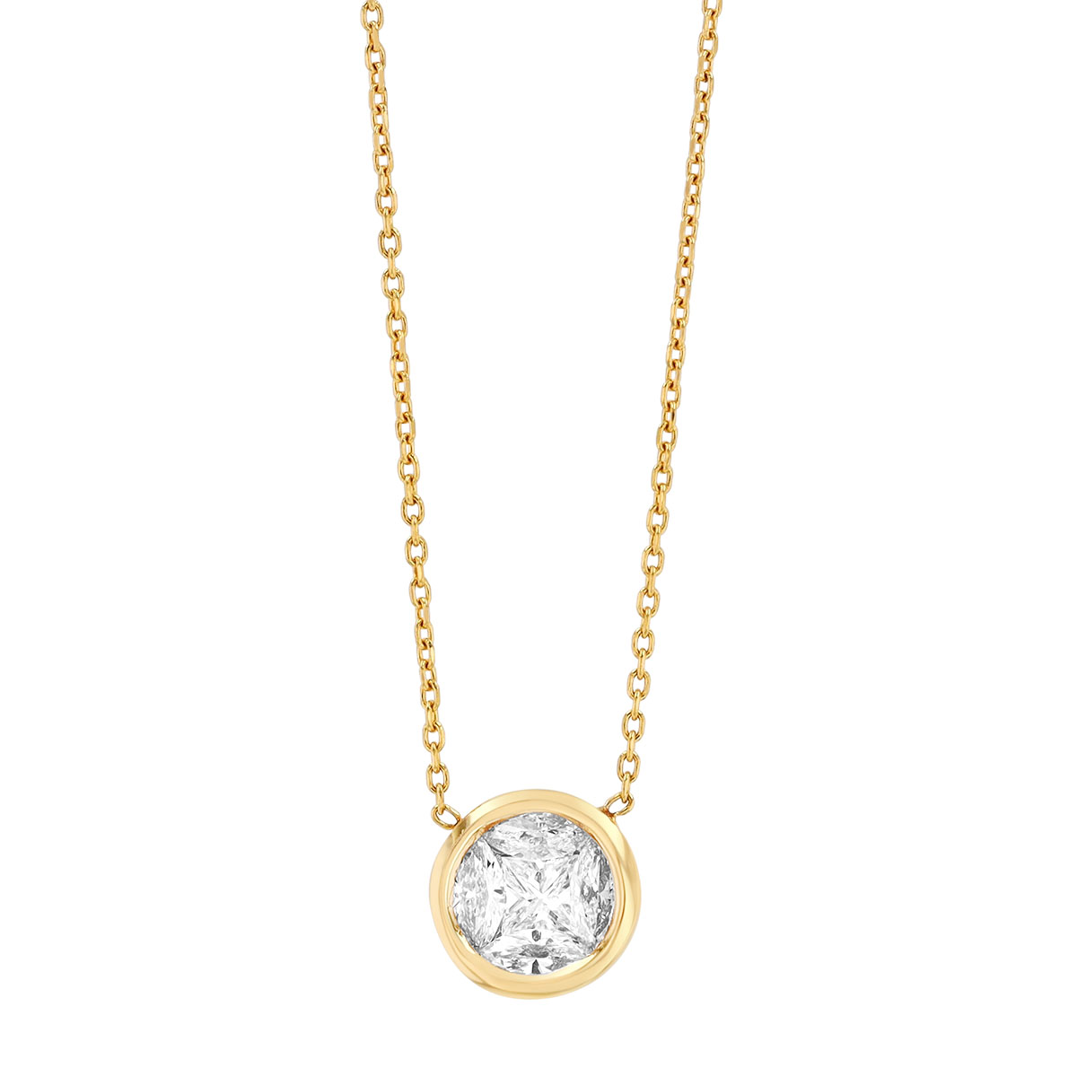 Bezel Set Mixed Shaped Diamond Cluster Pendant in Yellow Gold, 18