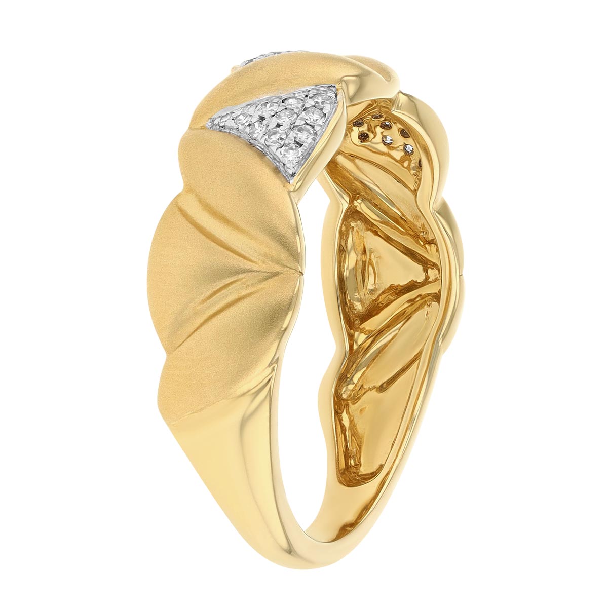 Diamond Pavé Triangle Patterned Ring in Satin Yellow Gold
