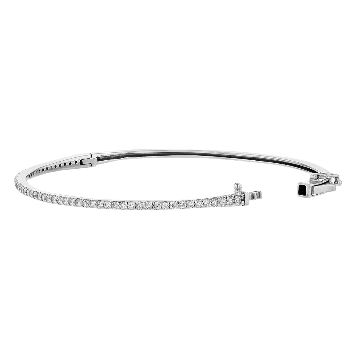 Diamond Dainty Single Row Hinged Bangle Bracelet in White Gold