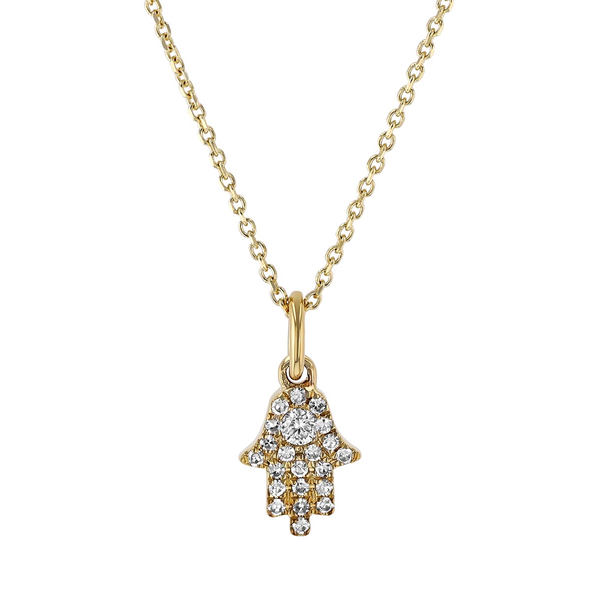 Diamond Pavé Hamsa Pendant in Yellow Gold, 16