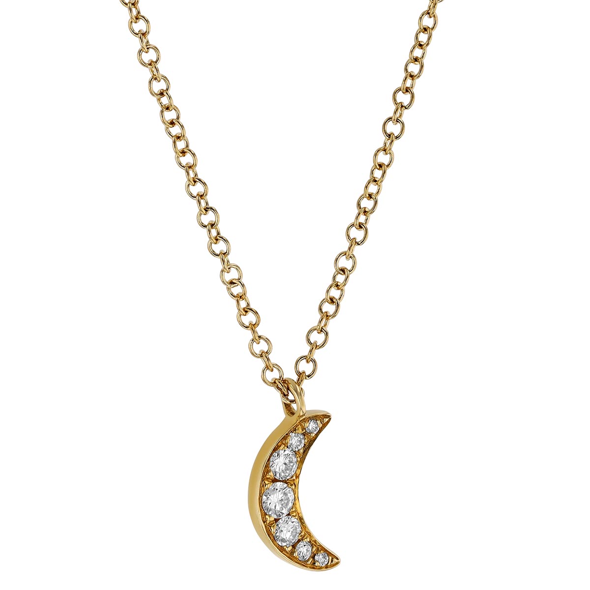 Graduated Diamond Crescent Moon Pendant in Yellow Gold, 18
