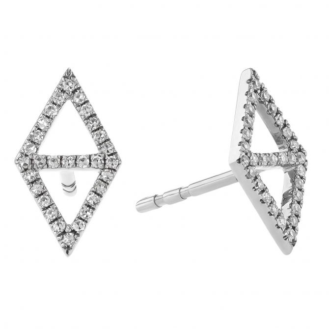 Diamond Double Triangle Stud Earrings in White Gold