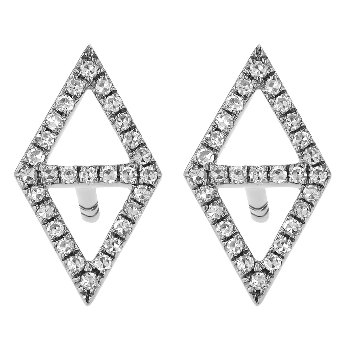 Diamond Double Triangle Stud Earrings in White Gold