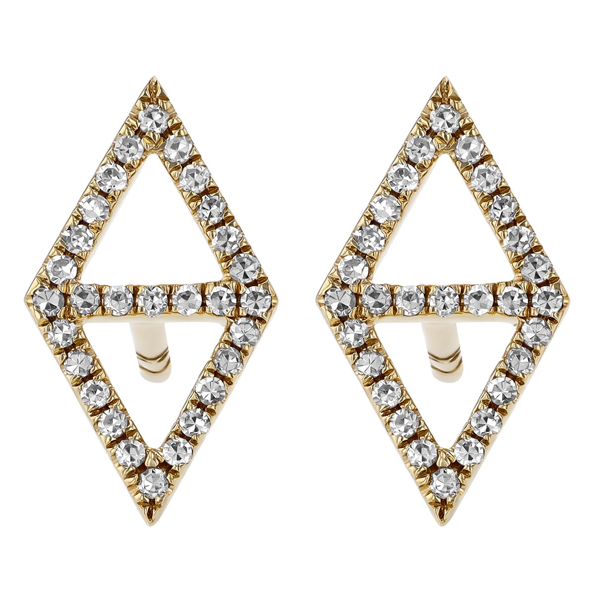 Diamond Double Triangle Stud Earrings in Yellow Gold