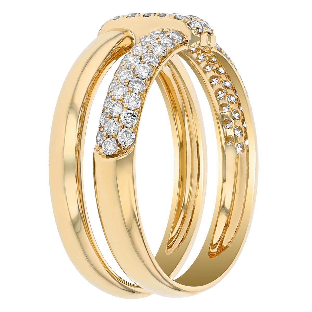 Diamond Pavé Half Rondelle Double Band Ring in Yellow Gold