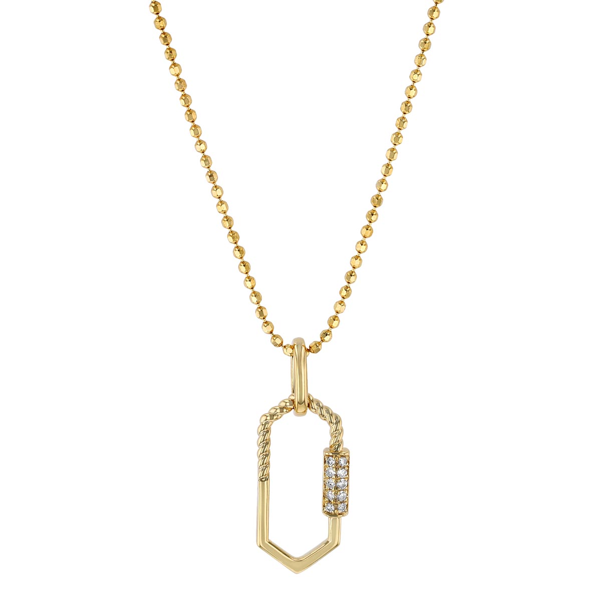 Diamond Pavé & Twisted Elongated Hexagon Pendant in Yellow Gold, 16