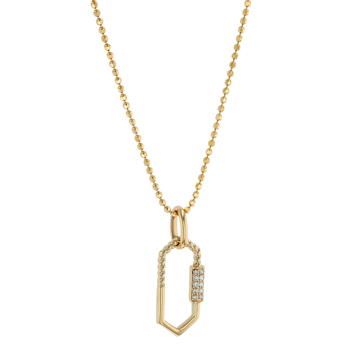 Diamond Pavé & Twisted Elongated Hexagon Pendant in Yellow Gold, 16