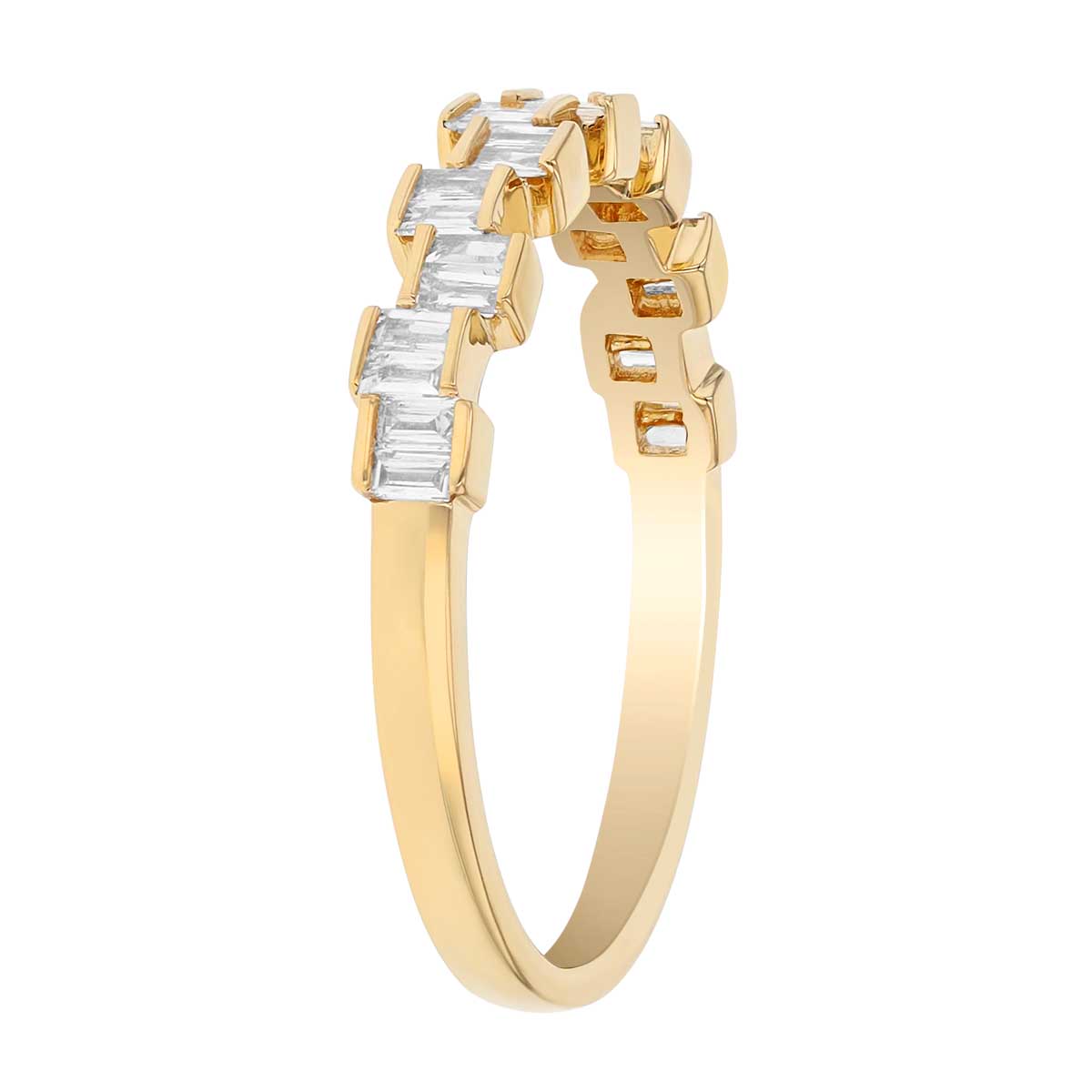 Baguette Diamond Channel Set Zig-Zag Patterned Ring in Yellow Gold