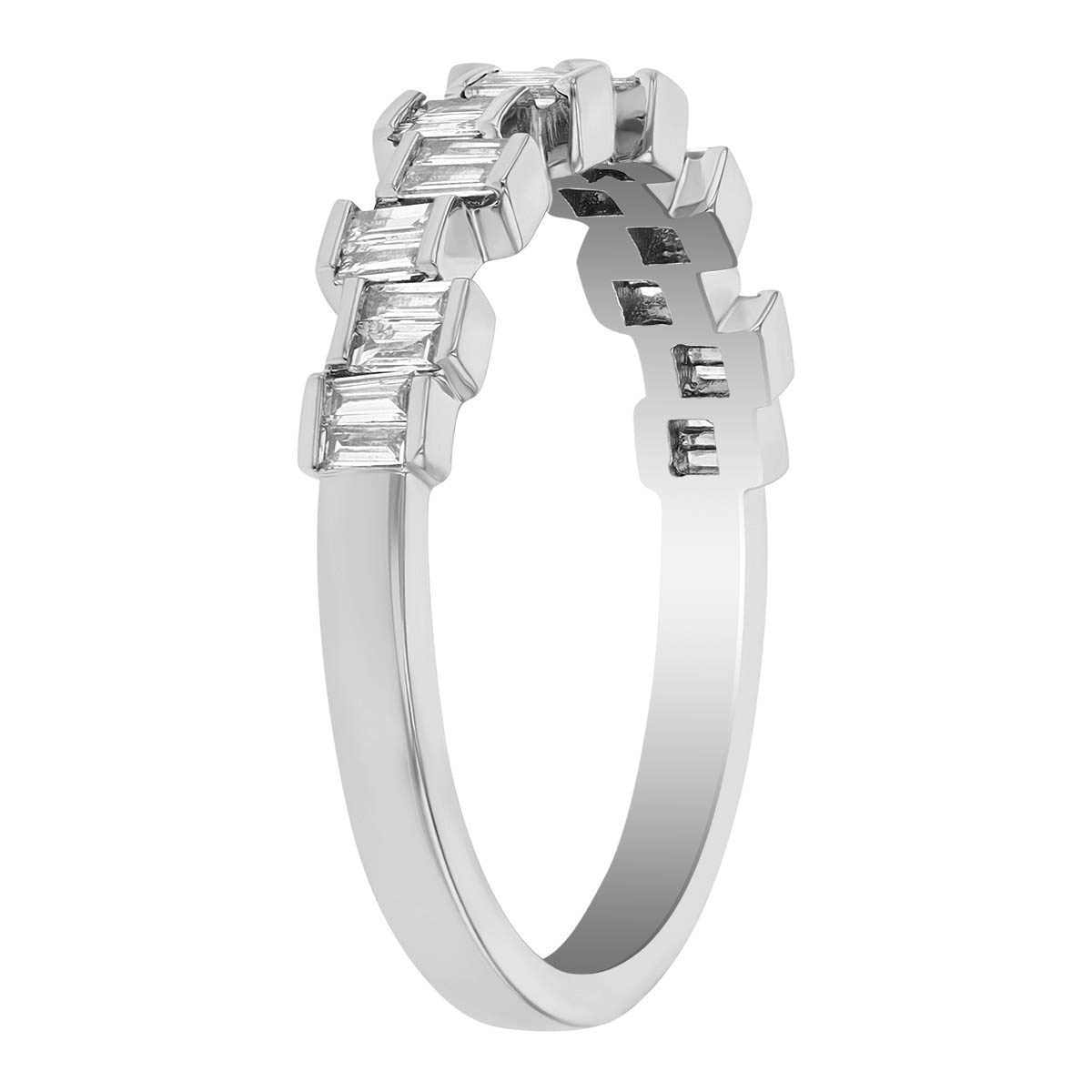 Baguette Diamond Channel Set Zig-Zag Patterned Ring in White Gold